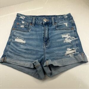 American Eagle Outfitters Blue Distressed Jean Shorts- Size: 2